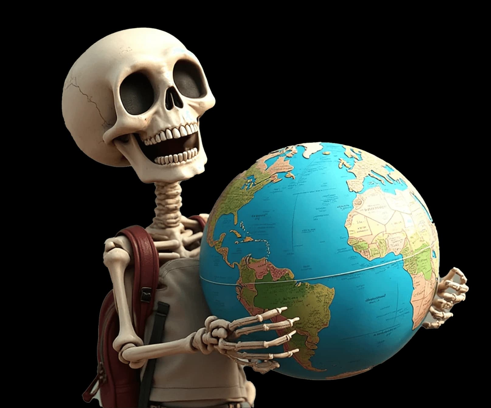 Skeleton holding globe
